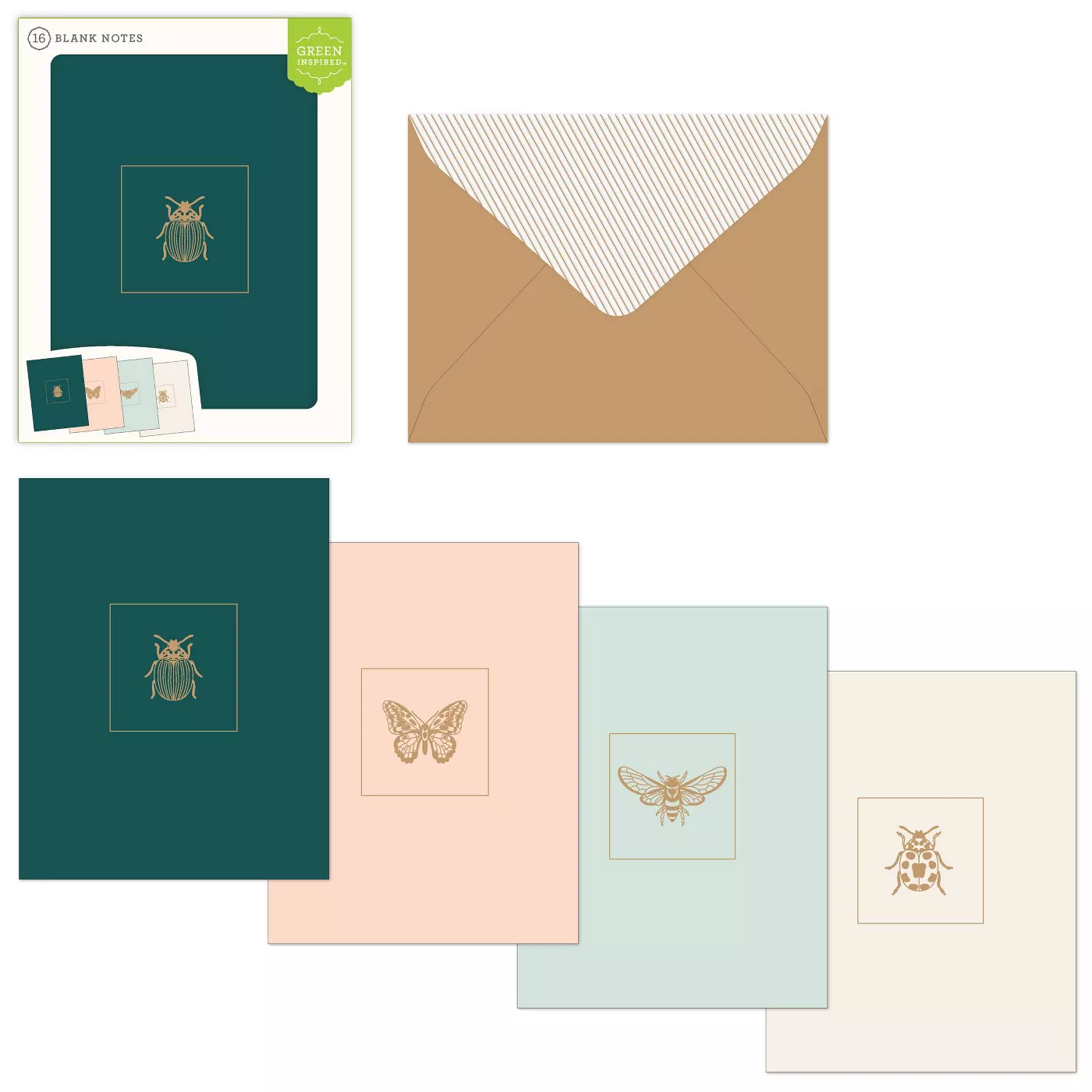 16ct Assorted Blank Note Cards Bugs Give InKind