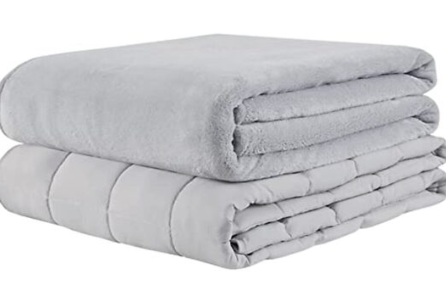 grey, folded, weighted blanket. what to get someone who lost a loved one