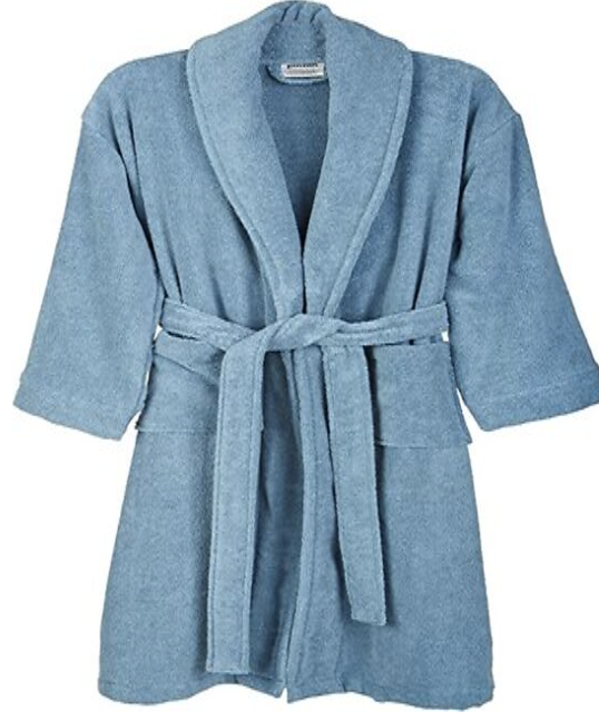 fuzzy blue bath robe. a great gift for parent with dementia
