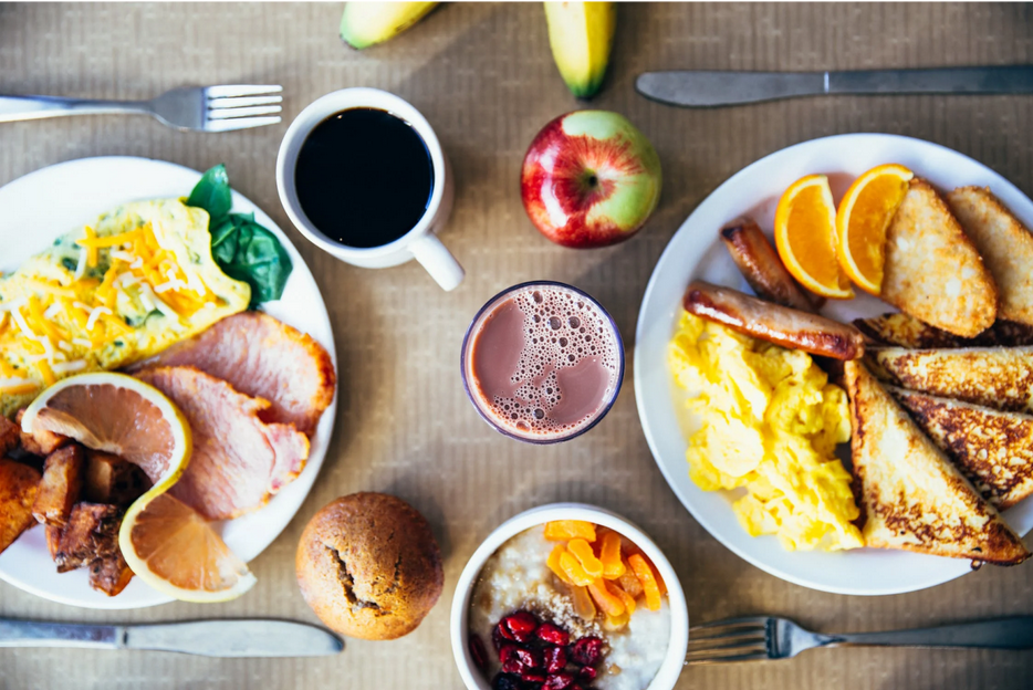 breakfast spread on a table. meal train recipe ideas