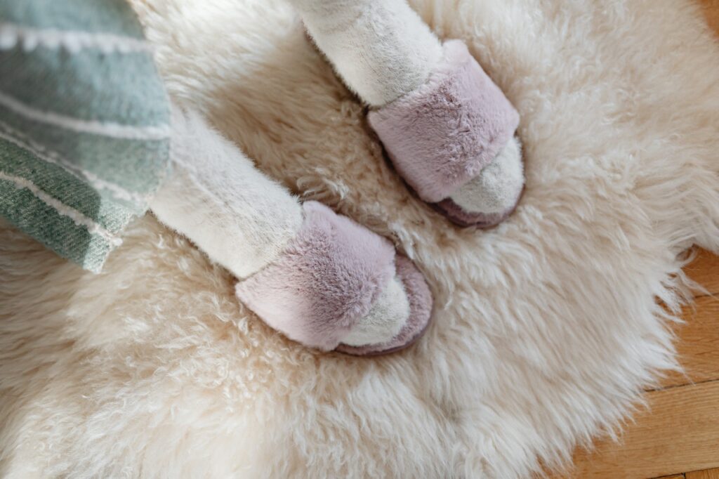 fuzzy slippers. good gift idea when considering what to get a sick friend