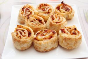 rolled, pastry pizza wheels. great meal train ideas for families