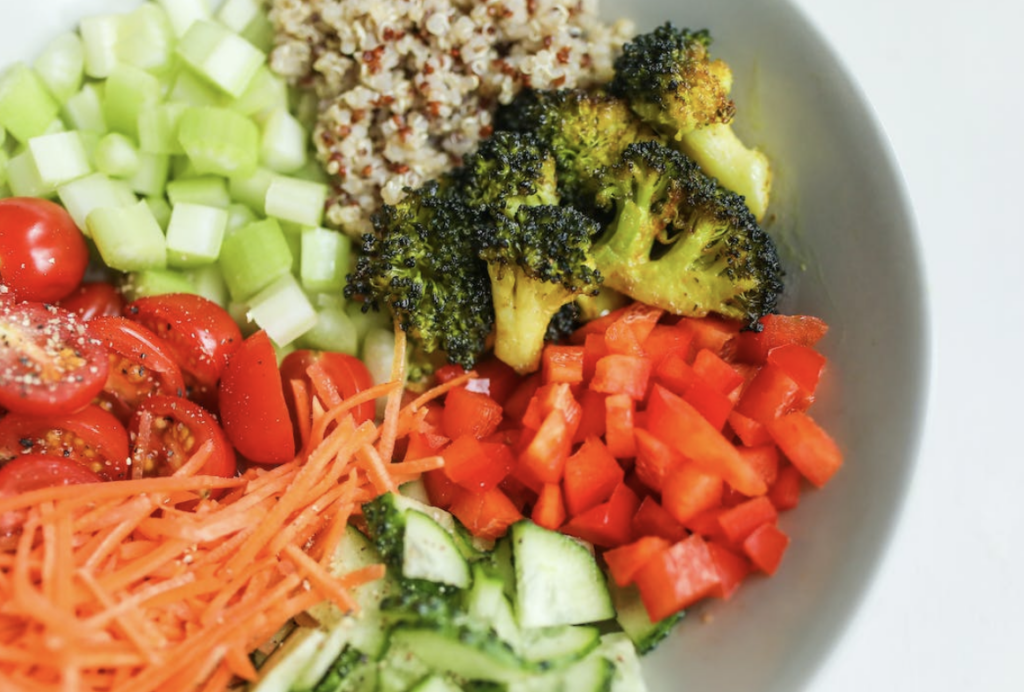 fresh veggies cut up for the best meal train meal: power bowls