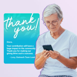 Diana reads a Thank You Message from the organizer of the group giving drive she contributed to