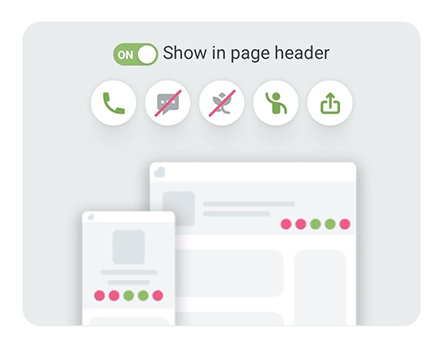A simple InKind Page displays and hides privacy and contact preferences as a toggle labeled "Show in page header" slides between "on" and "off" states
